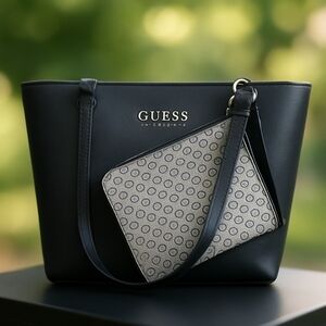 Guess Navy and Gray Tote Bag with Logo Design